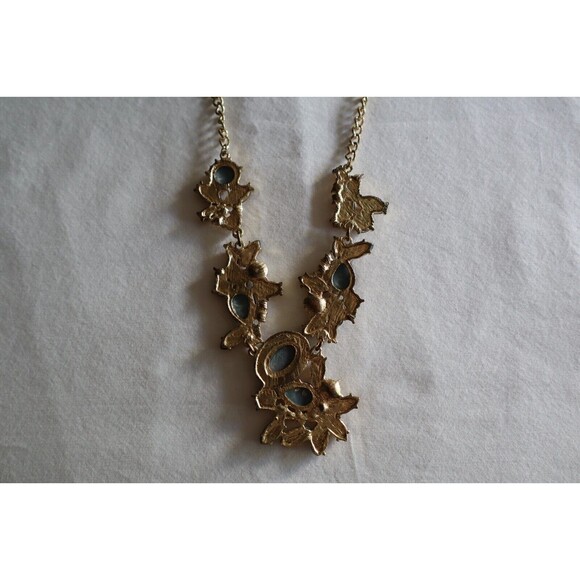 Assymetrical Statement Faceted Brown Crystal Rhinestone Gold Tone Necklace 19"+ - Picture 7 of 11